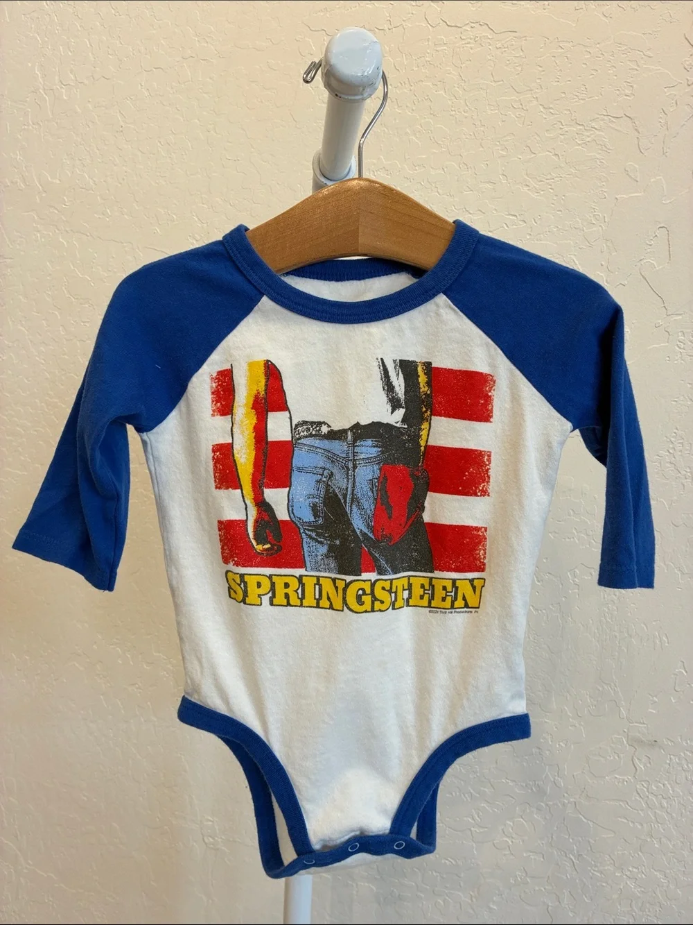 Rowdy Sprout Blue & White Springsteen Graphic One-Piece Bodysuit